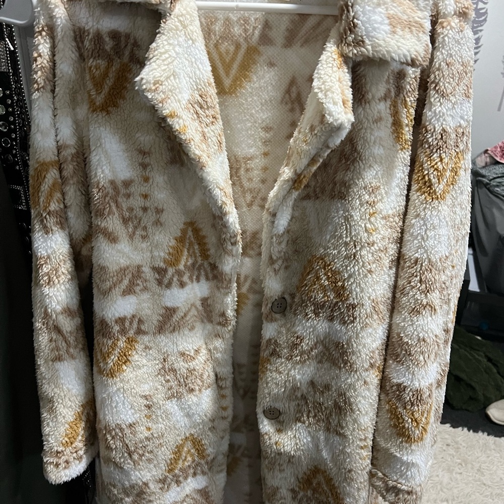 Billabong Cream and Brown Teddy Jacket Plush Faux Fur
